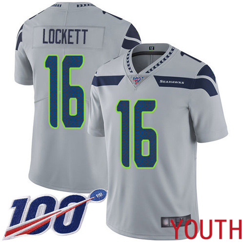 Seattle Seahawks Limited Grey Youth Tyler Lockett Alternate Jersey NFL Football #16 100th Season Vapor Untouchable->youth nfl jersey->Youth Jersey